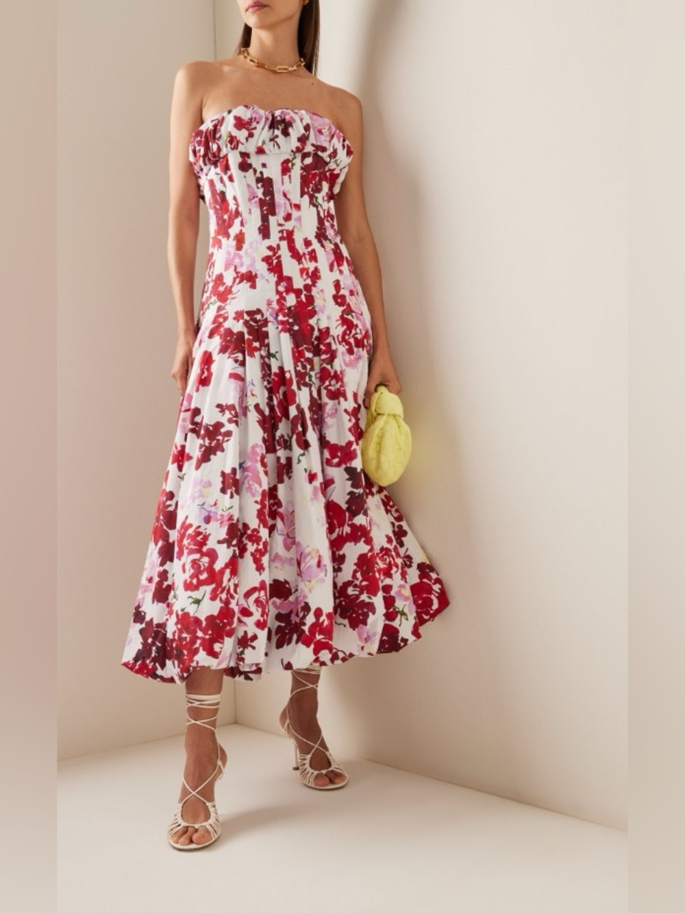 Aje Mathilda Pink FloralPrinted White Panel Bubble Hem Strapless Dress AU10/US6 - Picture 9 of 10